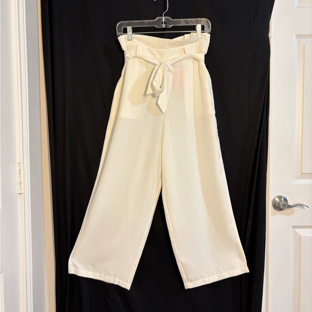 Elegant Cream Wide-Leg Women's Pants